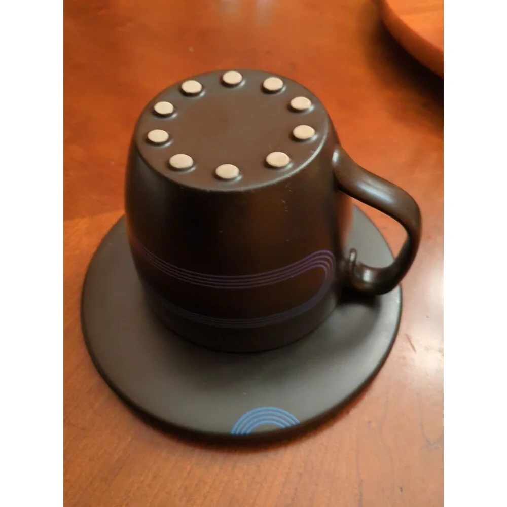 IKEA Record Coffee Cup Saucer Black & Blue 7